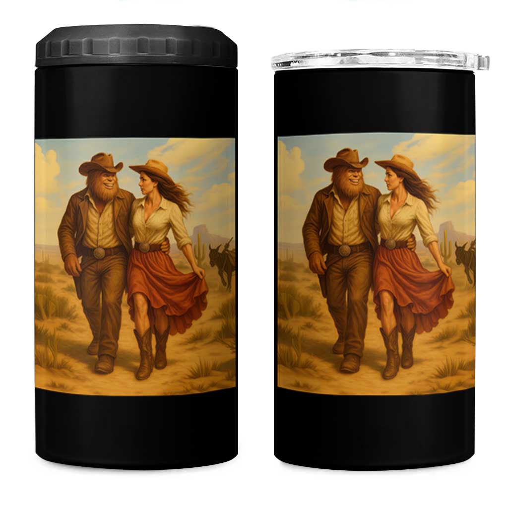 Cowboy Bigfoot 4 in 1 Can Cooler Tumbler Funny Sasquatch Dancing Cowgirl Western Country - Wonder Print Shop