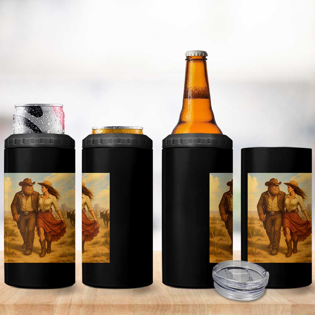Cowboy Bigfoot 4 in 1 Can Cooler Tumbler Funny Sasquatch Dancing Cowgirl Western Country - Wonder Print Shop