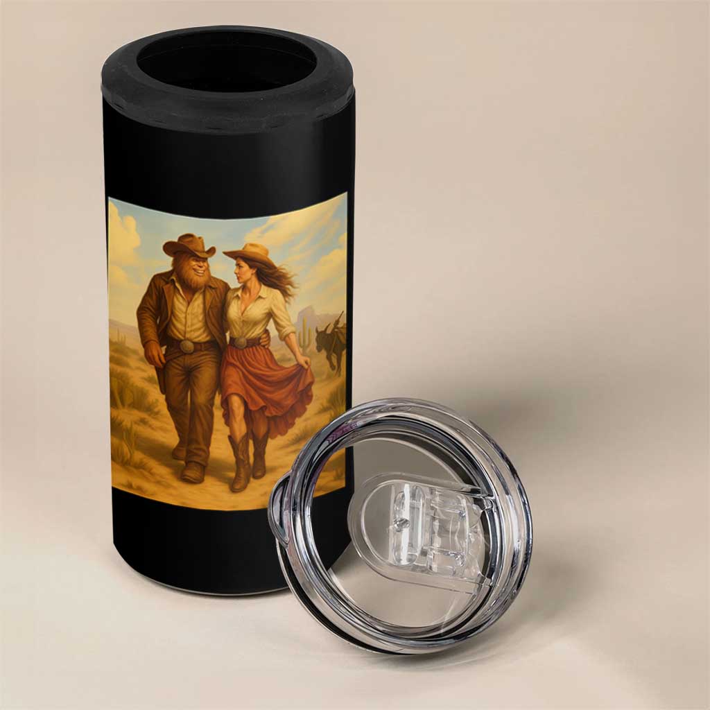 Cowboy Bigfoot 4 in 1 Can Cooler Tumbler Funny Sasquatch Dancing Cowgirl Western Country - Wonder Print Shop