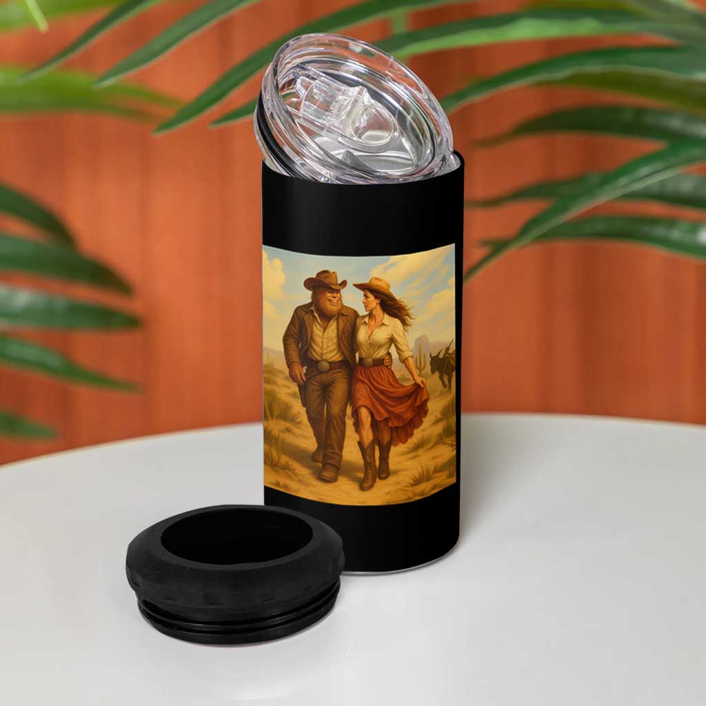 Cowboy Bigfoot 4 in 1 Can Cooler Tumbler Funny Sasquatch Dancing Cowgirl Western Country - Wonder Print Shop
