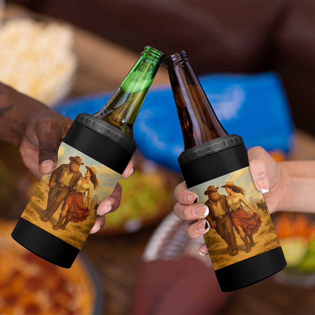 Cowboy Bigfoot 4 in 1 Can Cooler Tumbler Funny Sasquatch Dancing Cowgirl Western Country - Wonder Print Shop