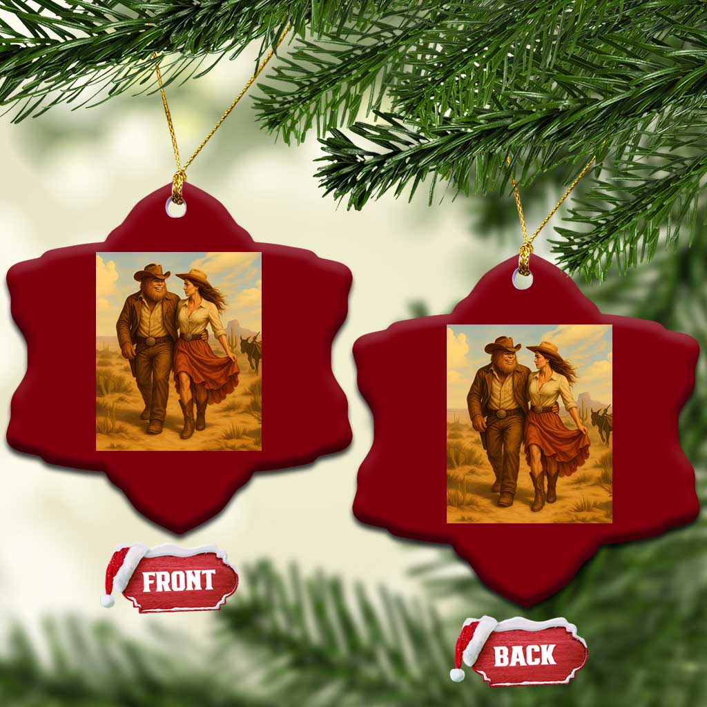 Cowboy Bigfoot Ceramic Ornament Funny Sasquatch Dancing Cowgirl Western Country - Wonder Print Shop