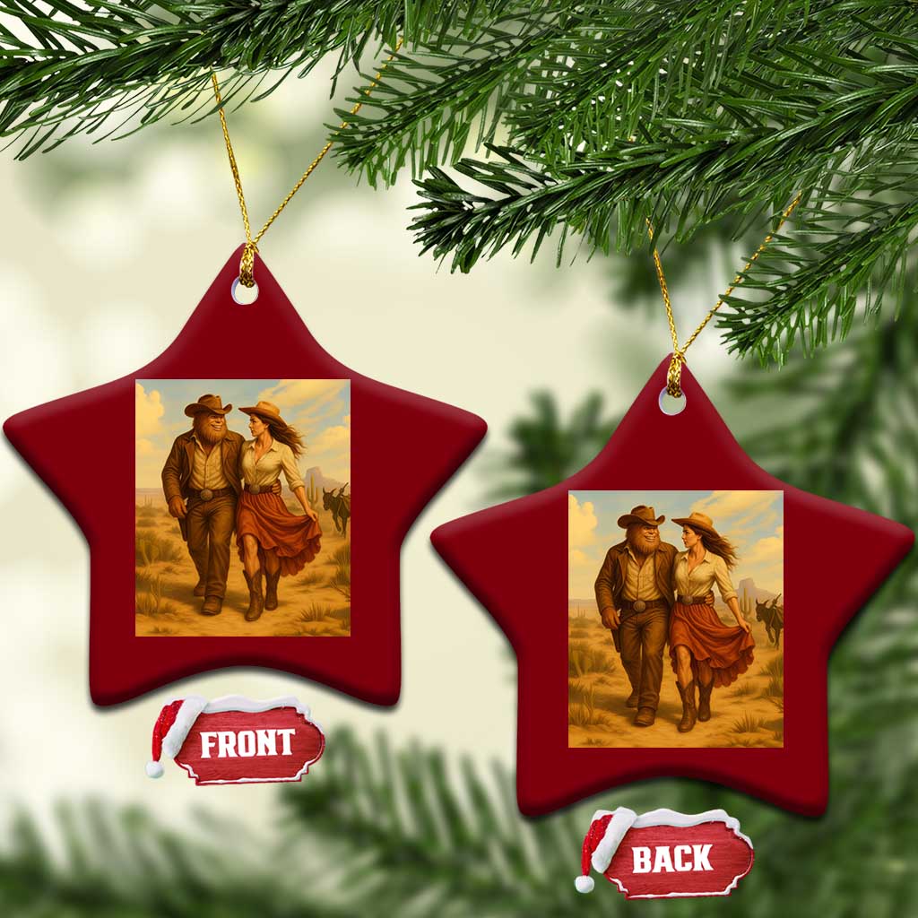 Cowboy Bigfoot Ceramic Ornament Funny Sasquatch Dancing Cowgirl Western Country - Wonder Print Shop