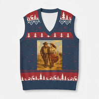 Cowboy Bigfoot V-Neck Knit Sweater Vest Funny Sasquatch Dancing Cowgirl Western Country - Wonder Print Shop