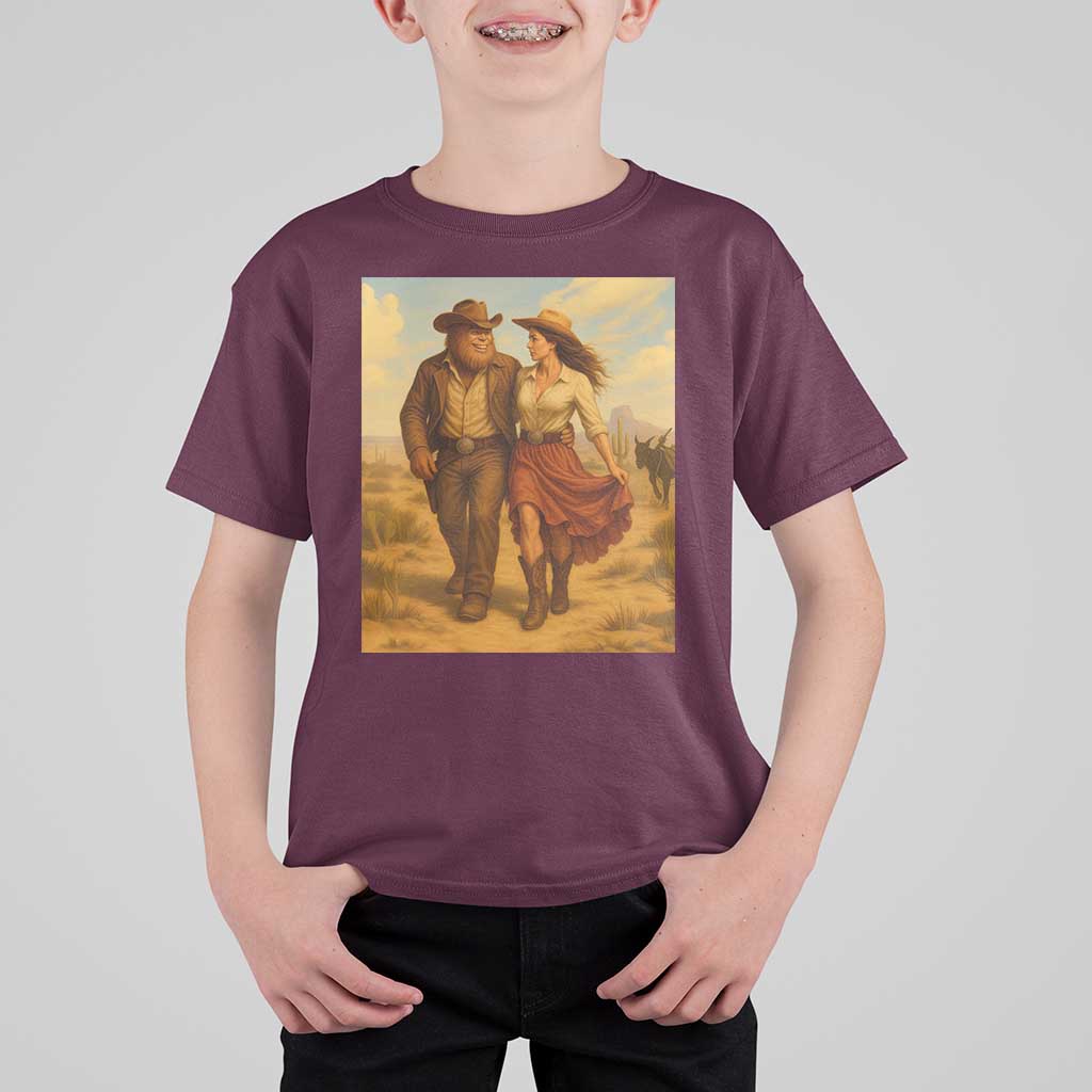 Cowboy Bigfoot T Shirt For Kid Funny Sasquatch Dancing Cowgirl Western Country - Wonder Print Shop