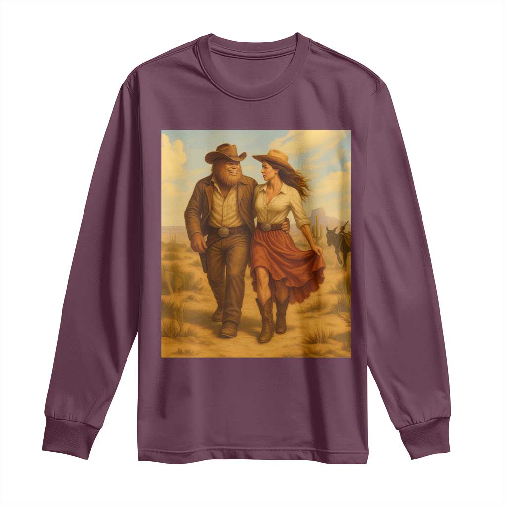 Cowboy Bigfoot Long Sleeve Shirt Funny Sasquatch Dancing Cowgirl Western Country - Wonder Print Shop