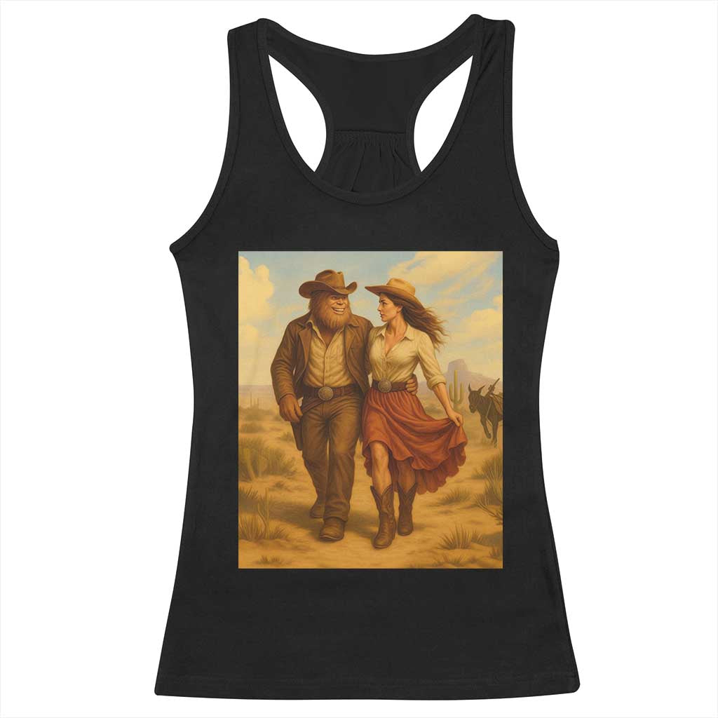 Cowboy Bigfoot Racerback Tank Top Funny Sasquatch Dancing Cowgirl Western Country - Wonder Print Shop