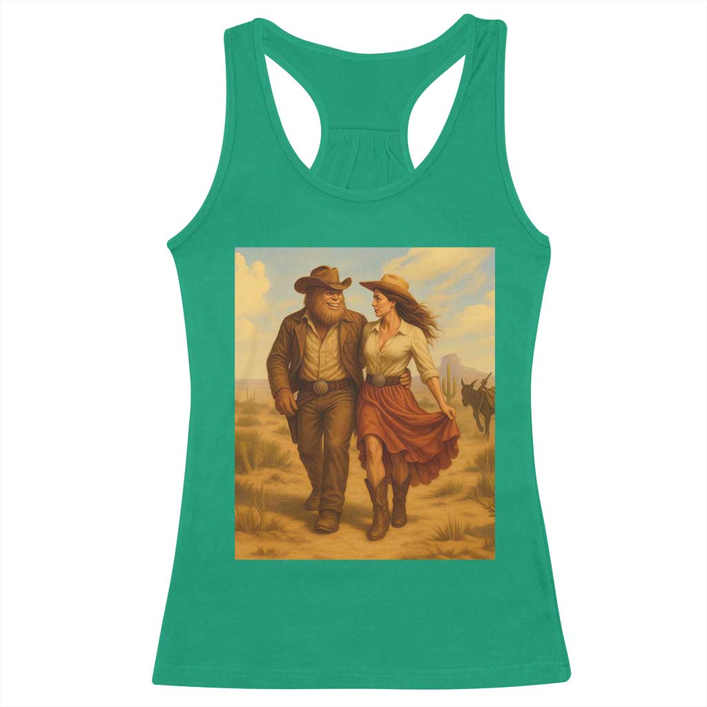 Cowboy Bigfoot Racerback Tank Top Funny Sasquatch Dancing Cowgirl Western Country - Wonder Print Shop