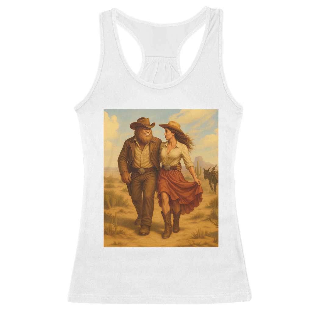 Cowboy Bigfoot Racerback Tank Top Funny Sasquatch Dancing Cowgirl Western Country - Wonder Print Shop