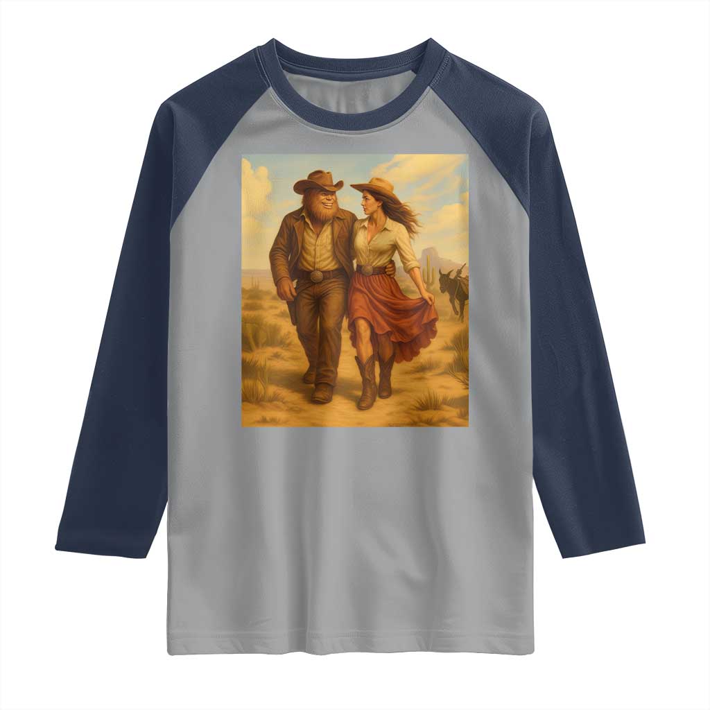Cowboy Bigfoot Raglan Shirt Funny Sasquatch Dancing Cowgirl Western Country - Wonder Print Shop