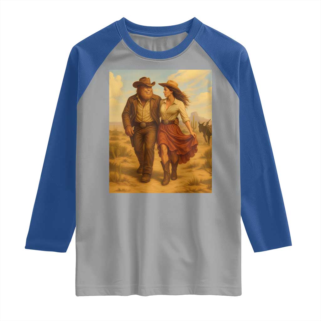 Cowboy Bigfoot Raglan Shirt Funny Sasquatch Dancing Cowgirl Western Country - Wonder Print Shop