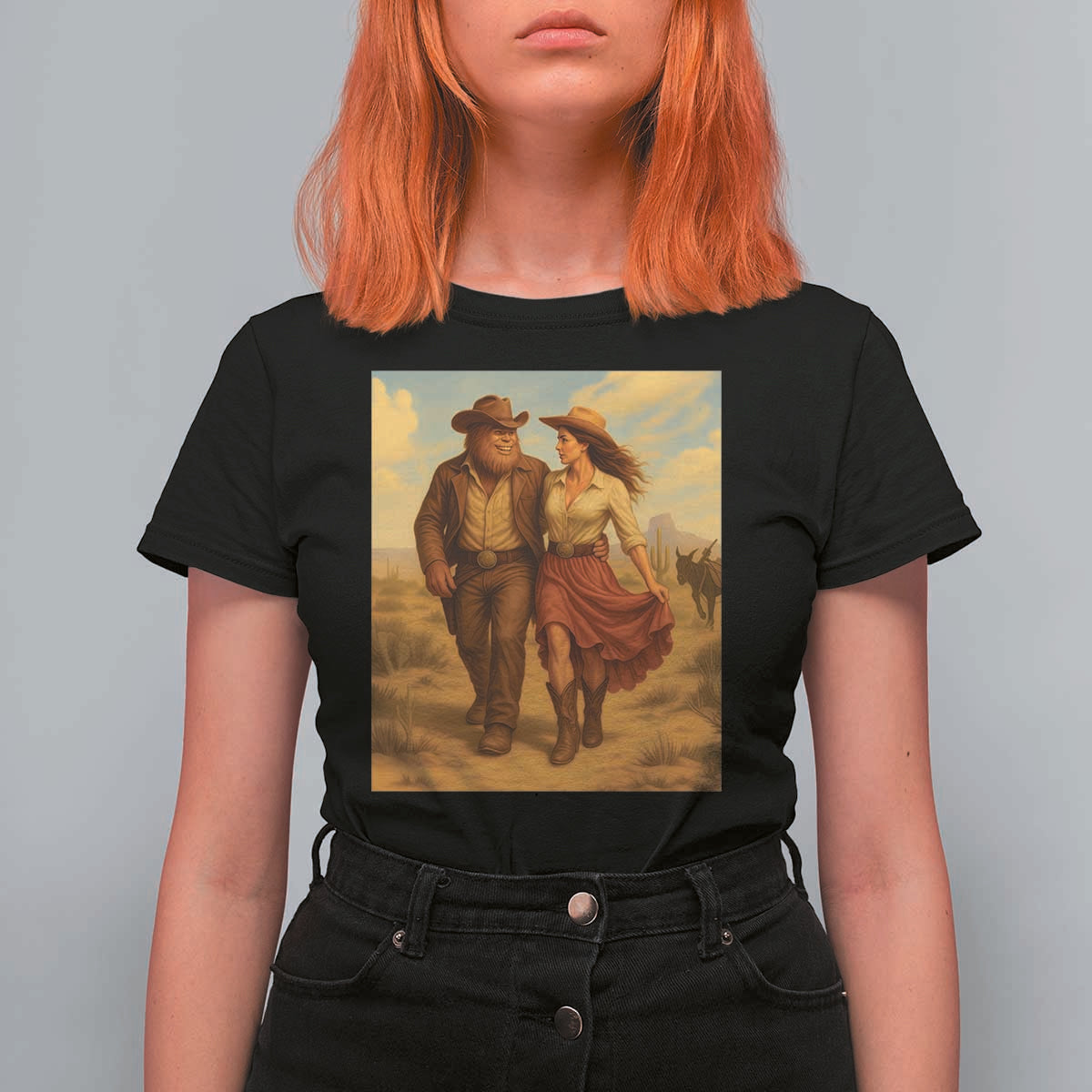 Cowboy Bigfoot T Shirt For Women Funny Sasquatch Dancing Cowgirl Western Country - Wonder Print Shop