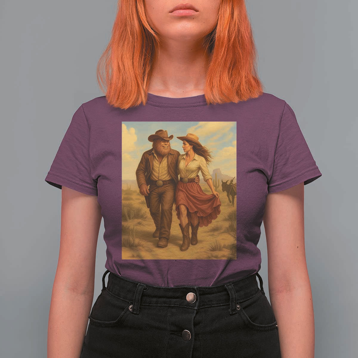 Cowboy Bigfoot T Shirt For Women Funny Sasquatch Dancing Cowgirl Western Country - Wonder Print Shop