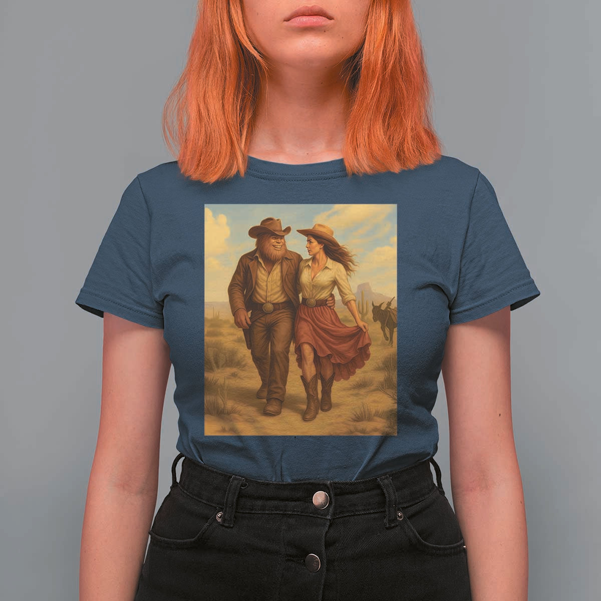 Cowboy Bigfoot T Shirt For Women Funny Sasquatch Dancing Cowgirl Western Country - Wonder Print Shop
