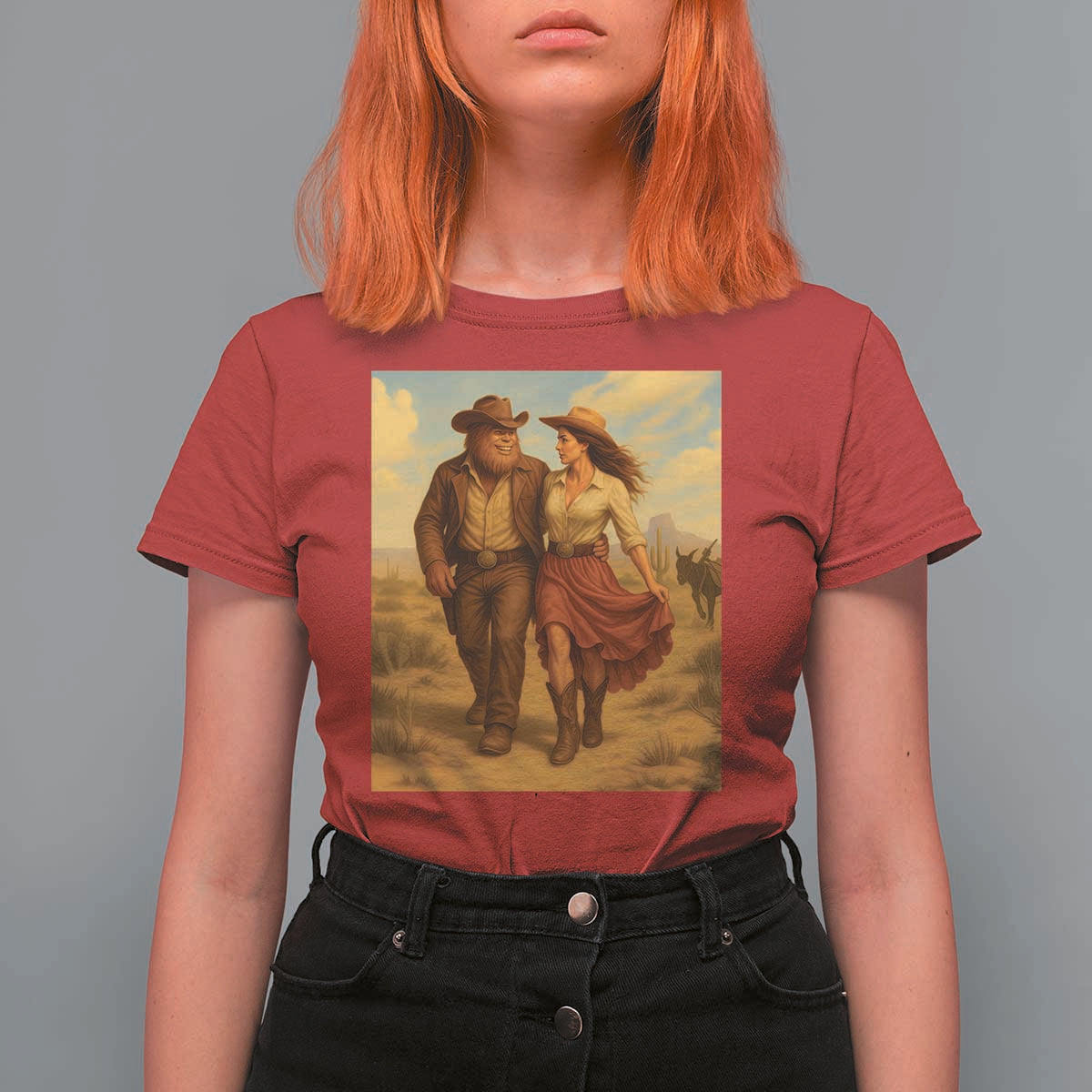 Cowboy Bigfoot T Shirt For Women Funny Sasquatch Dancing Cowgirl Western Country - Wonder Print Shop