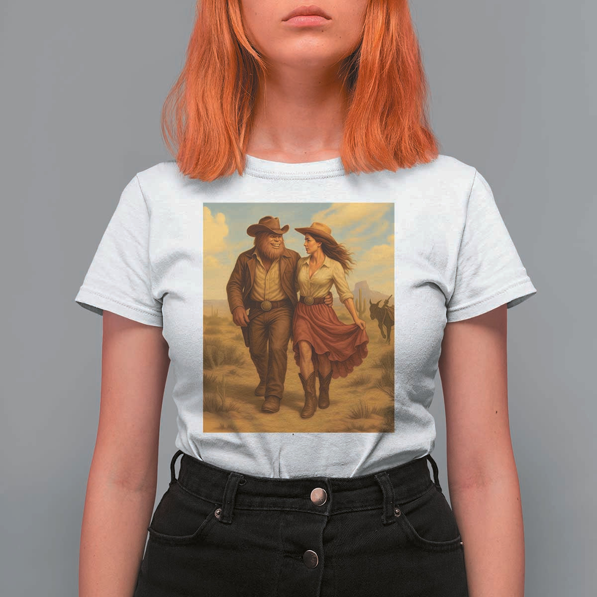 Cowboy Bigfoot T Shirt For Women Funny Sasquatch Dancing Cowgirl Western Country - Wonder Print Shop