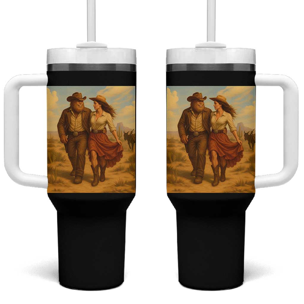 Cowboy Bigfoot Tumbler With Handle Funny Sasquatch Dancing Cowgirl Western Country - Wonder Print Shop