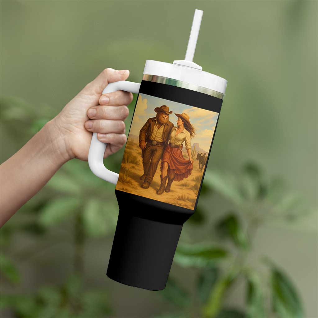 Cowboy Bigfoot Tumbler With Handle Funny Sasquatch Dancing Cowgirl Western Country - Wonder Print Shop