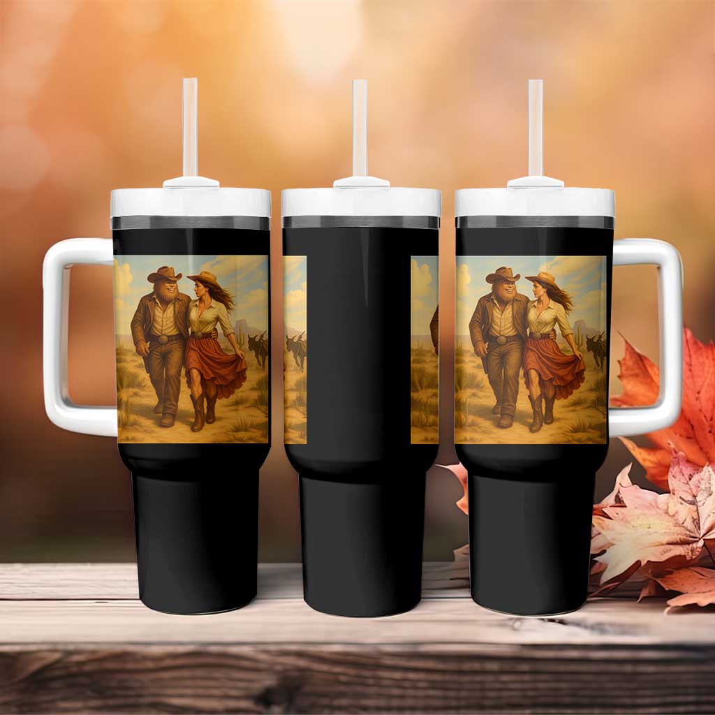 Cowboy Bigfoot Tumbler With Handle Funny Sasquatch Dancing Cowgirl Western Country - Wonder Print Shop