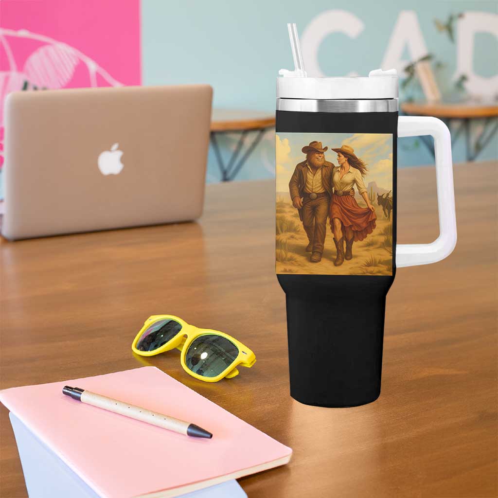 Cowboy Bigfoot Tumbler With Handle Funny Sasquatch Dancing Cowgirl Western Country - Wonder Print Shop