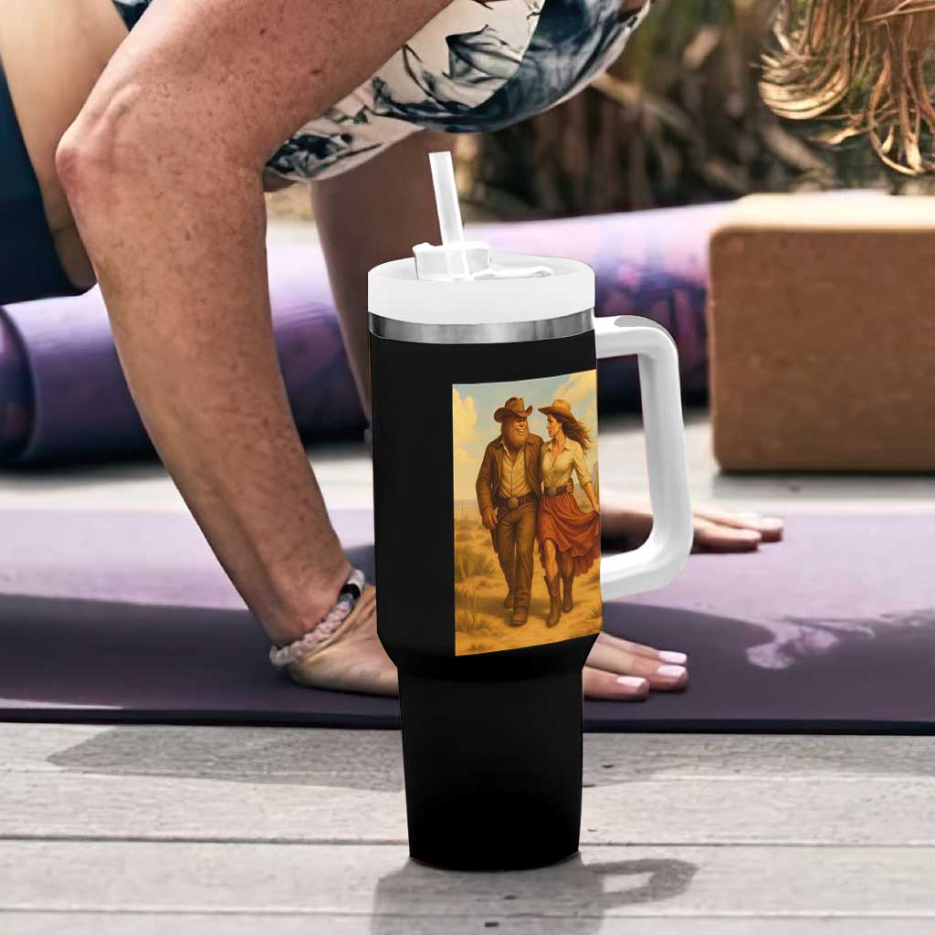 Cowboy Bigfoot Tumbler With Handle Funny Sasquatch Dancing Cowgirl Western Country - Wonder Print Shop