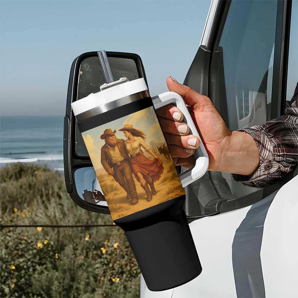 Cowboy Bigfoot Tumbler With Handle Funny Sasquatch Dancing Cowgirl Western Country - Wonder Print Shop