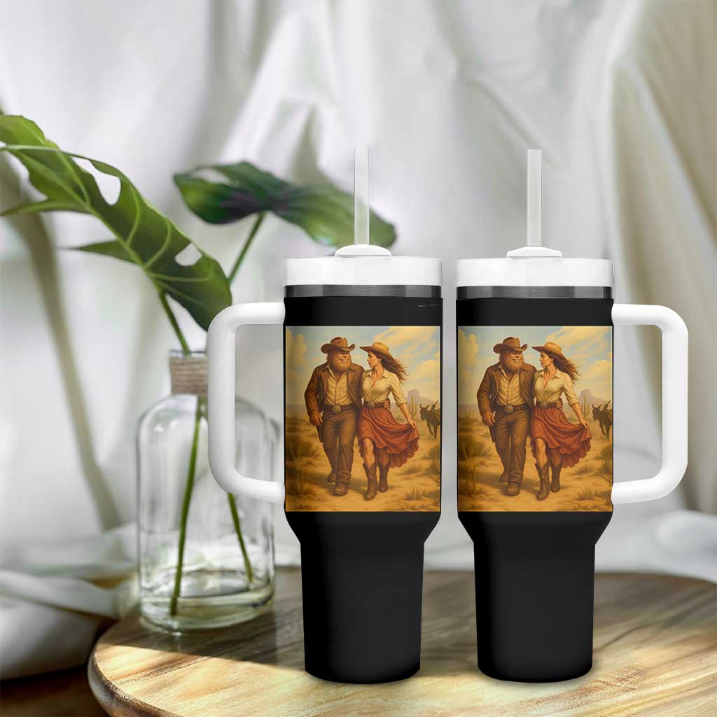 Cowboy Bigfoot Tumbler With Handle Funny Sasquatch Dancing Cowgirl Western Country - Wonder Print Shop