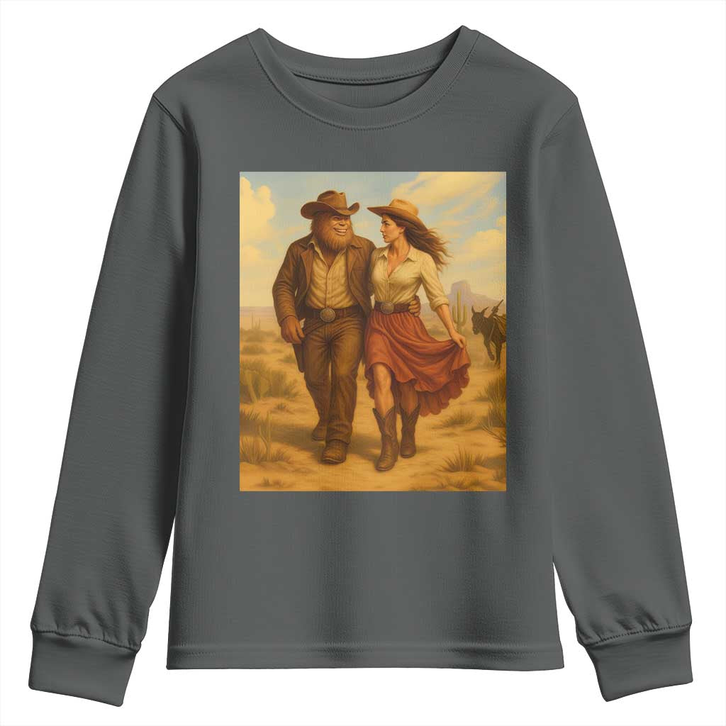 Cowboy Bigfoot Youth Sweatshirt Funny Sasquatch Dancing Cowgirl Western Country - Wonder Print Shop