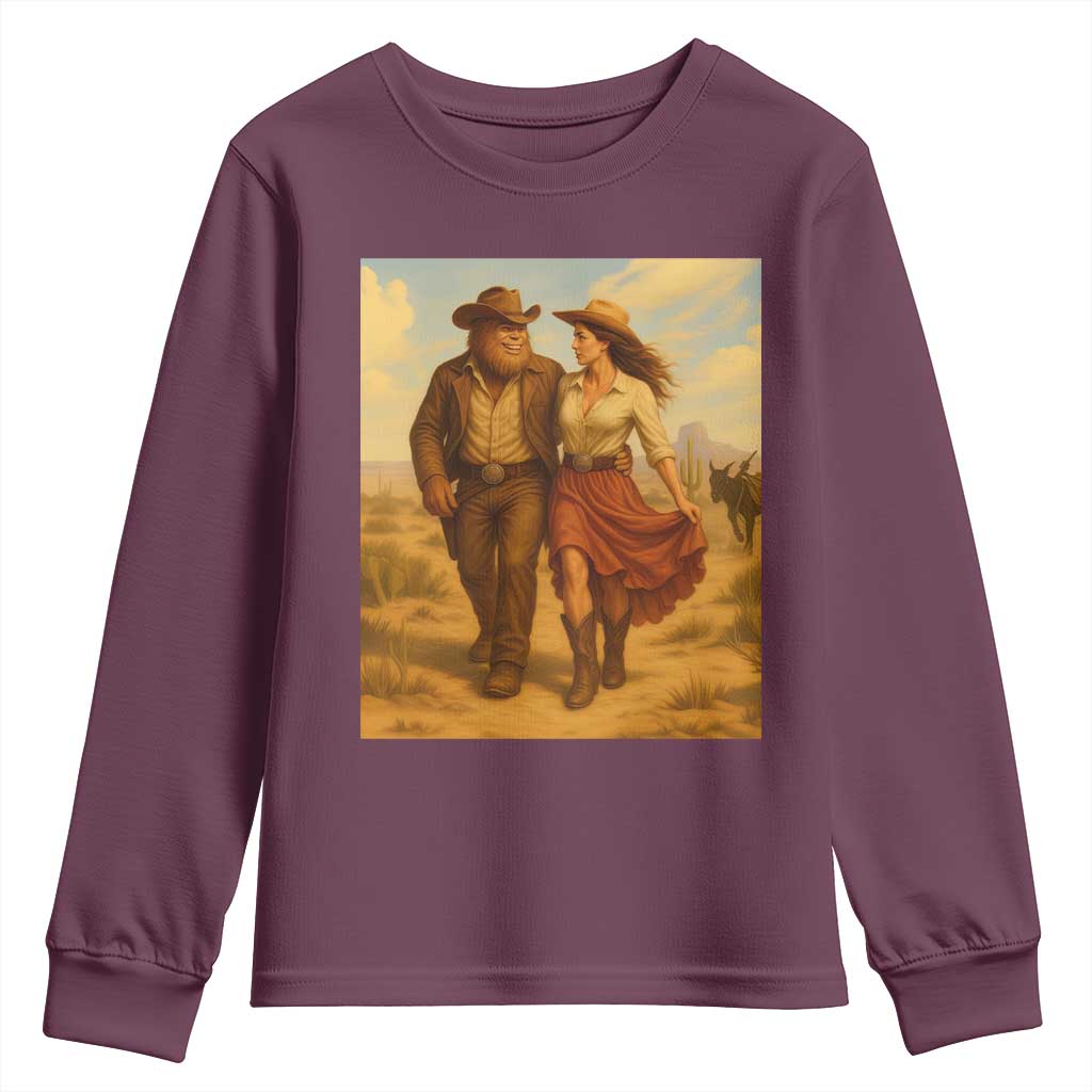 Cowboy Bigfoot Youth Sweatshirt Funny Sasquatch Dancing Cowgirl Western Country - Wonder Print Shop