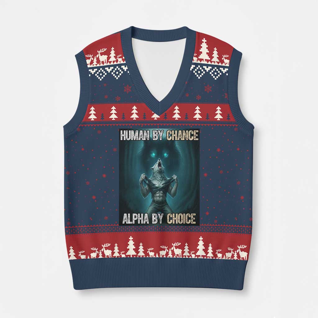 Funny Alpha Wolf Meme V-Neck Knit Sweater Vest Human By Chance Alpha By Choice - Wonder Print Shop