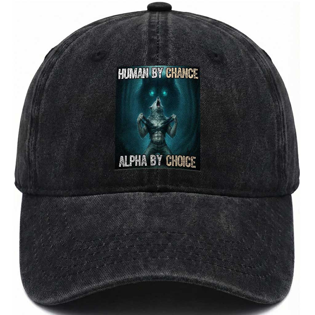 Funny Alpha Wolf Meme Washed Cotton Baseball Cap Human By Chance Alpha By Choice
