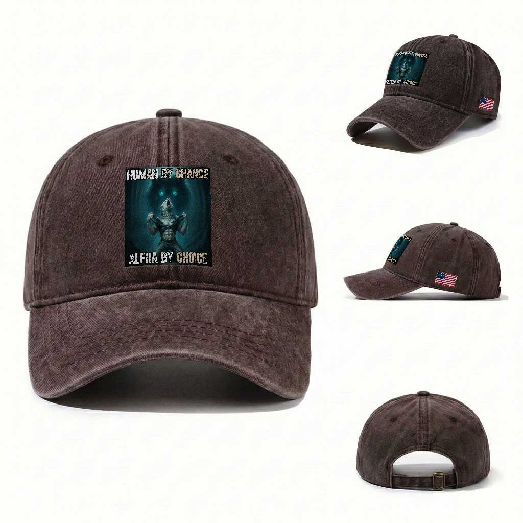 Funny Alpha Wolf Meme Washed Cotton Baseball Cap Human By Chance Alpha By Choice