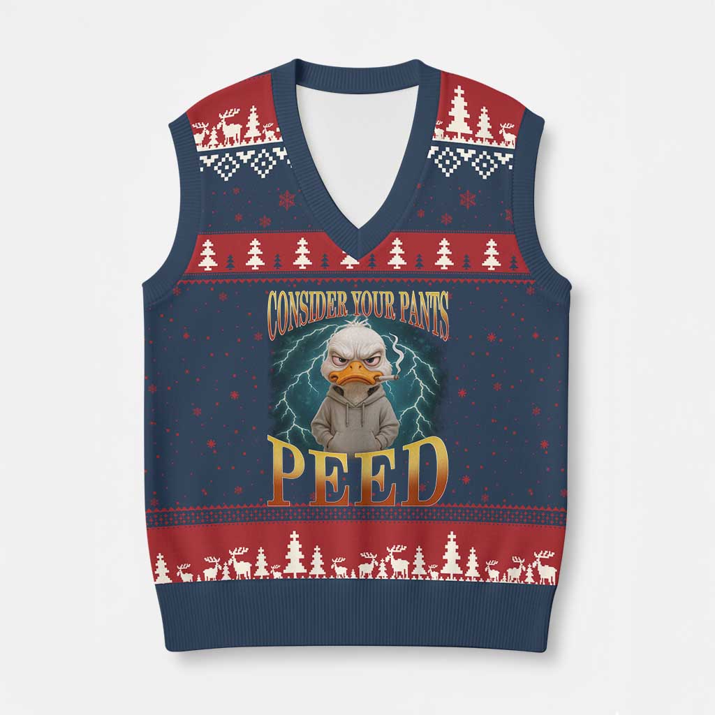Funny Smoking Goose Meme V-Neck Knit Sweater Vest Consider Your Pants Peed - Wonder Print Shop