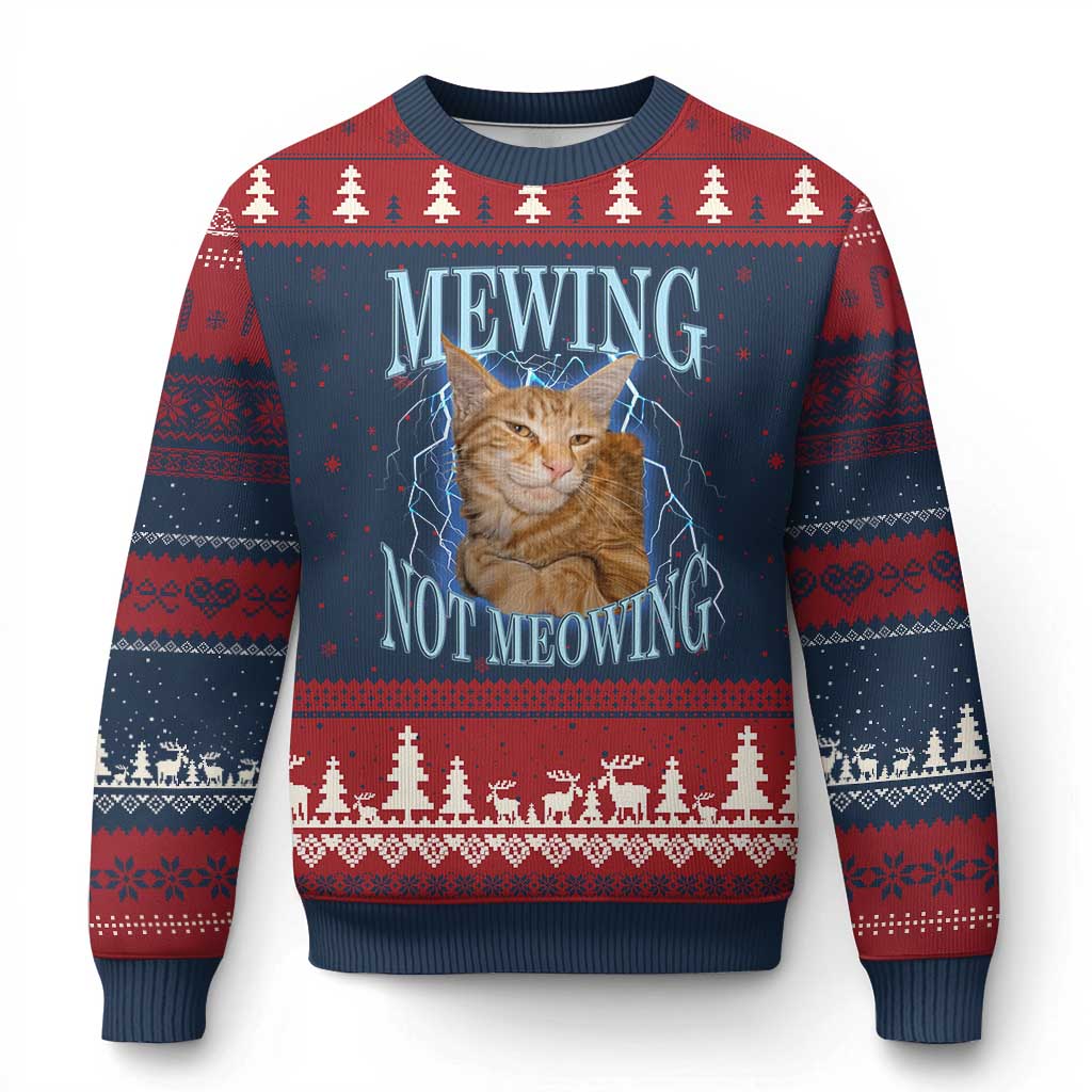 Mewing Not Meowing Ugly Christmas Sweater Funny Cat Meme - Wonder Print Shop