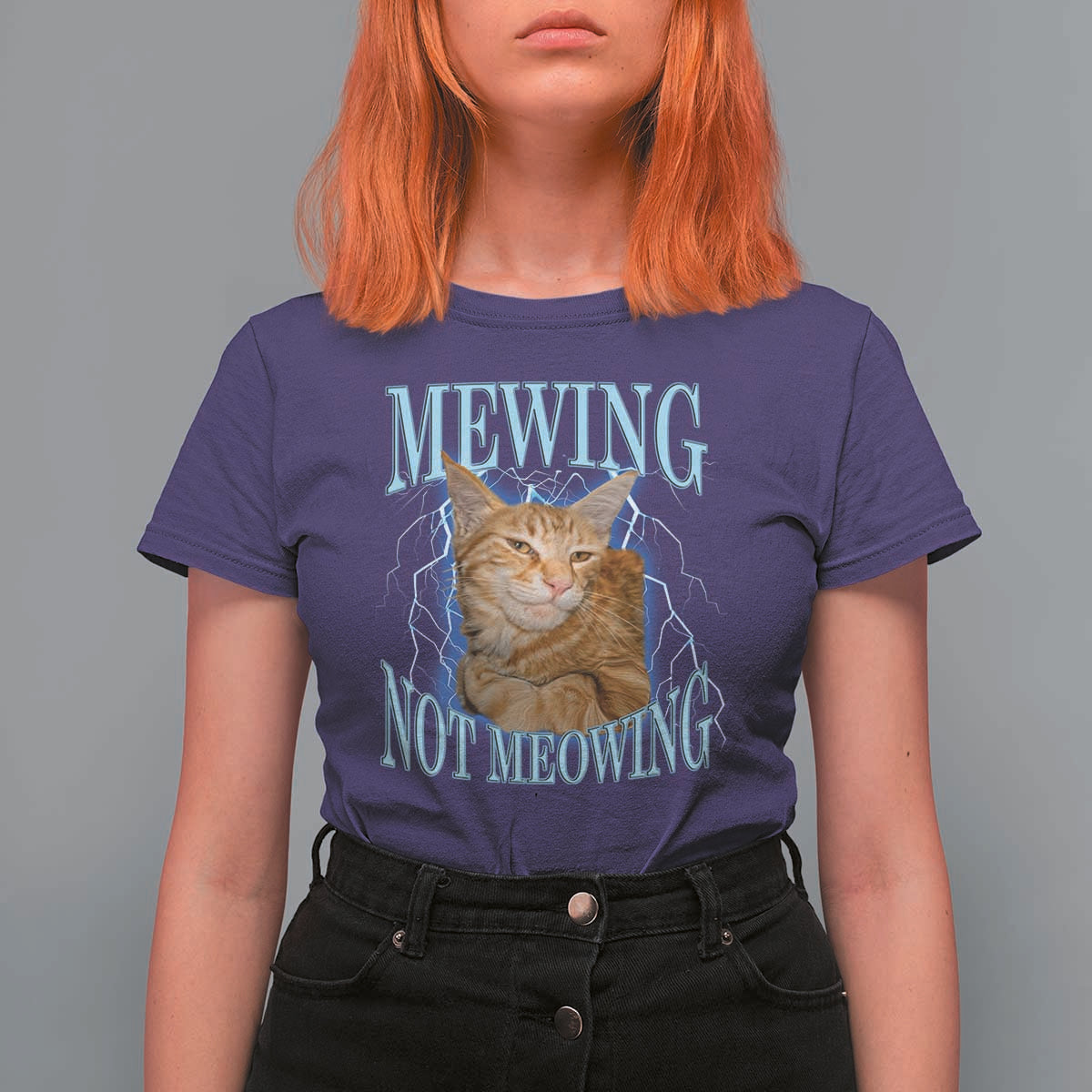 Mewing Not Meowing T Shirt For Women Funny Cat Meme - Wonder Print Shop