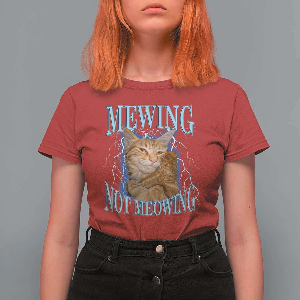 Mewing Not Meowing T Shirt For Women Funny Cat Meme - Wonder Print Shop