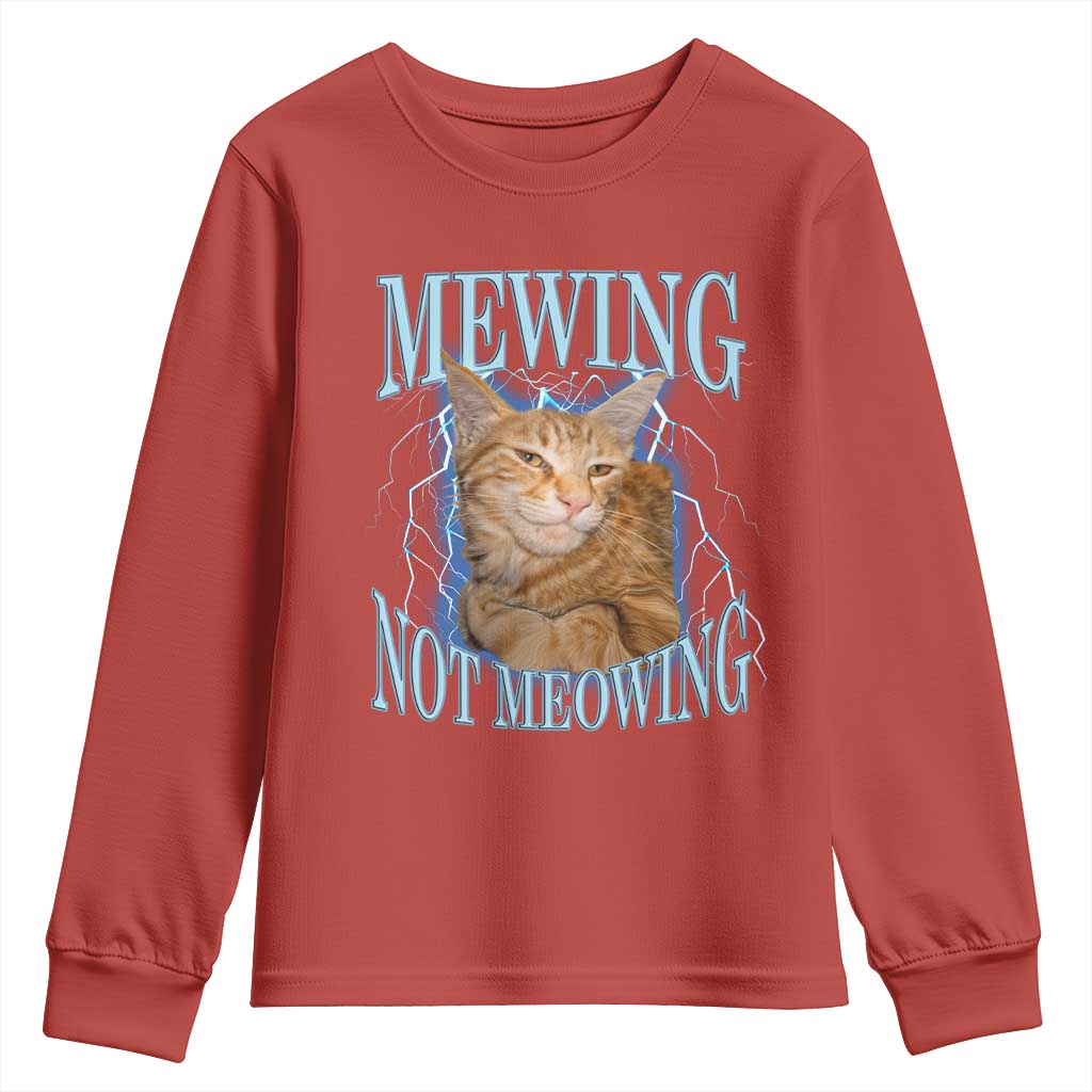 Mewing Not Meowing Youth Sweatshirt Funny Cat Meme - Wonder Print Shop