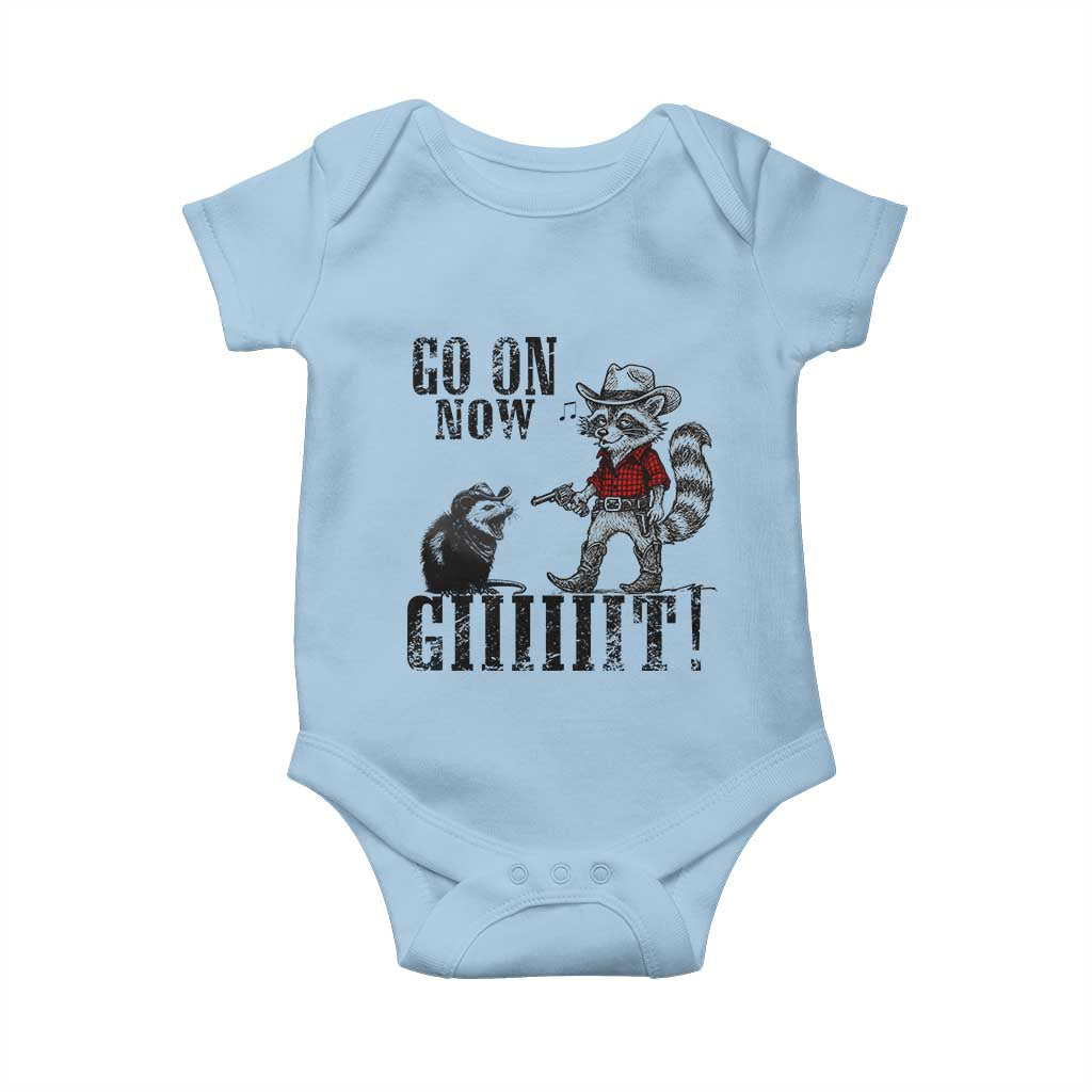 Funny Cowboy Raccoon Opossum Baby Onesie Go On Now Git - Wonder Print Shop