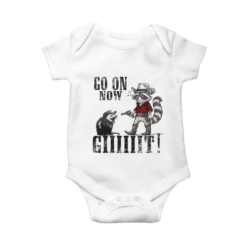 Funny Cowboy Raccoon Opossum Baby Onesie Go On Now Git - Wonder Print Shop