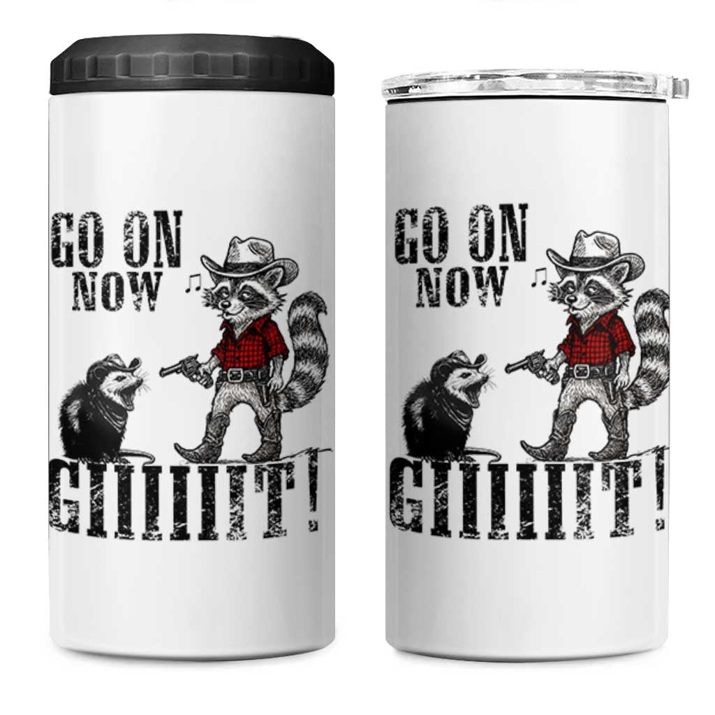 Funny Cowboy Raccoon Opossum 4 in 1 Can Cooler Tumbler Go On Now Git - Wonder Print Shop