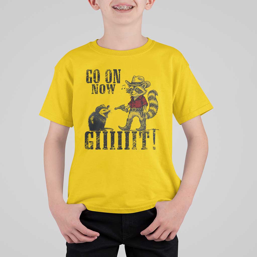 Funny Cowboy Raccoon Opossum T Shirt For Kid Go On Now Git - Wonder Print Shop