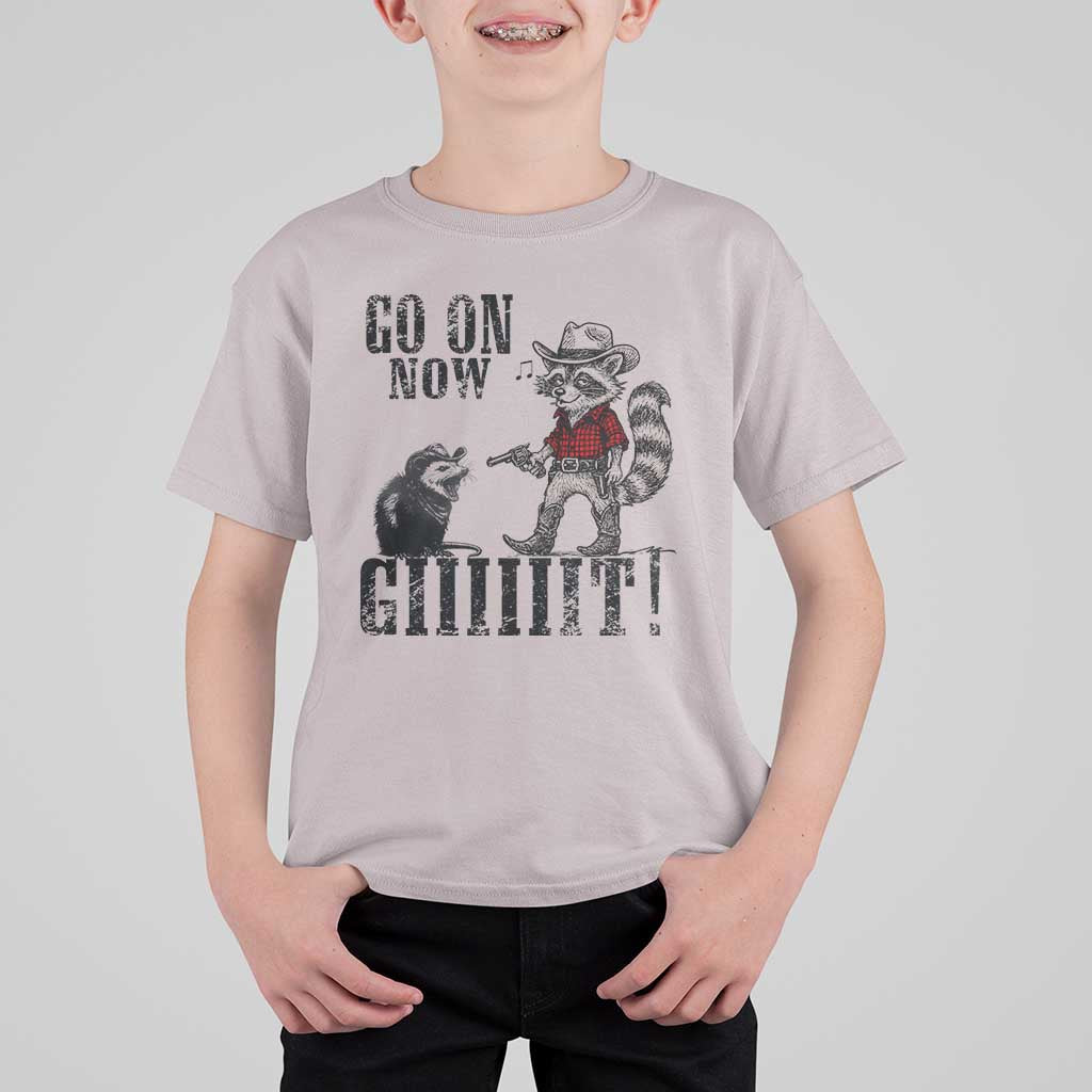 Funny Cowboy Raccoon Opossum T Shirt For Kid Go On Now Git - Wonder Print Shop