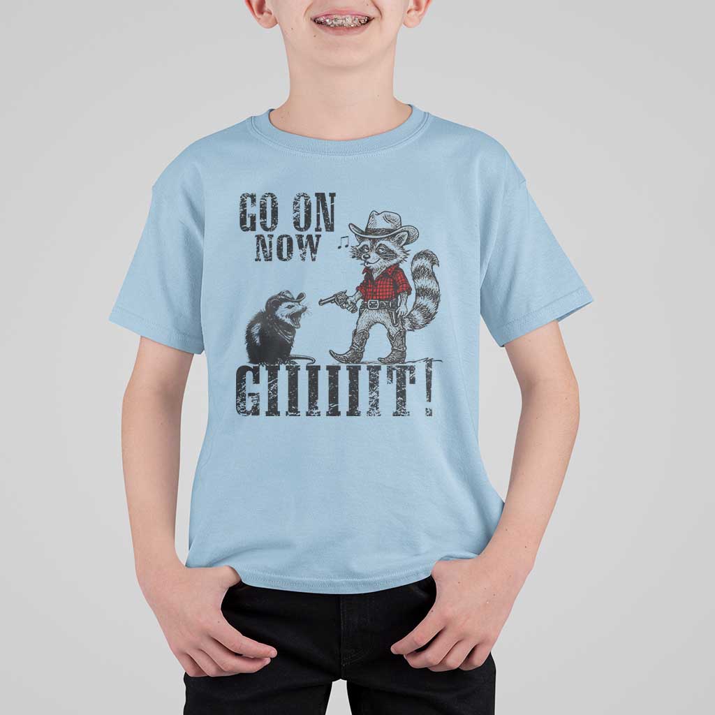 Funny Cowboy Raccoon Opossum T Shirt For Kid Go On Now Git - Wonder Print Shop