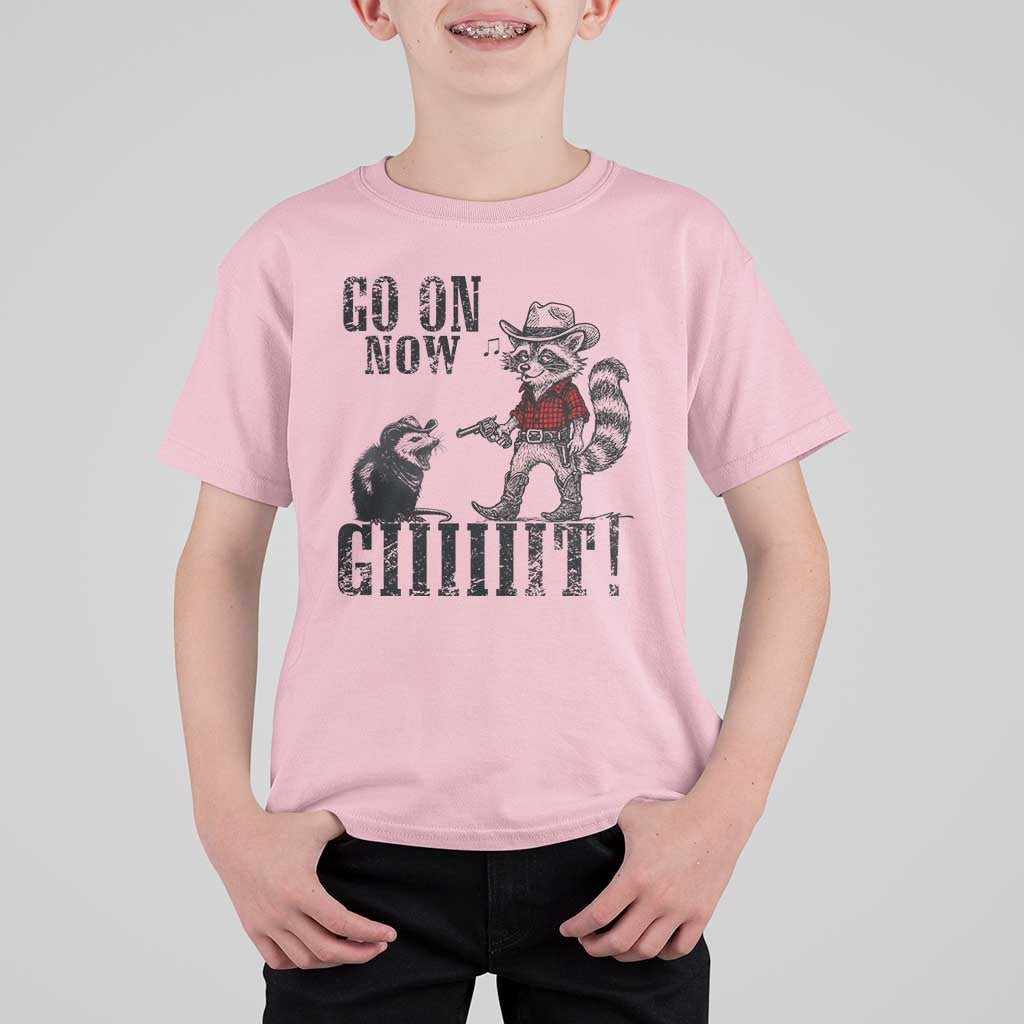 Funny Cowboy Raccoon Opossum T Shirt For Kid Go On Now Git - Wonder Print Shop