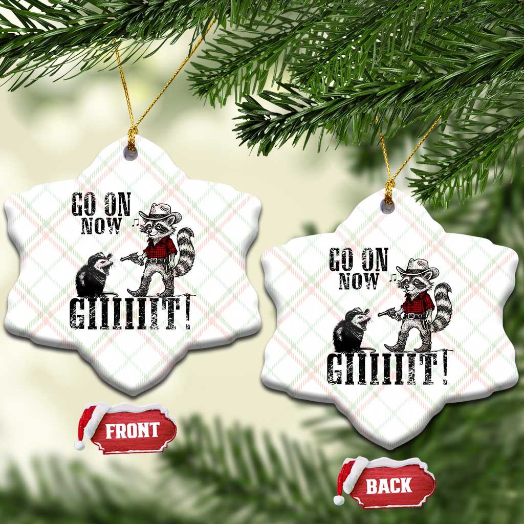 Funny Cowboy Raccoon Opossum Ceramic Ornament Go On Now Git - Wonder Print Shop