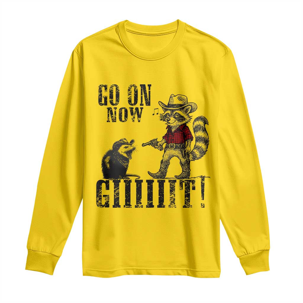 Funny Cowboy Raccoon Opossum Long Sleeve Shirt Go On Now Git - Wonder Print Shop