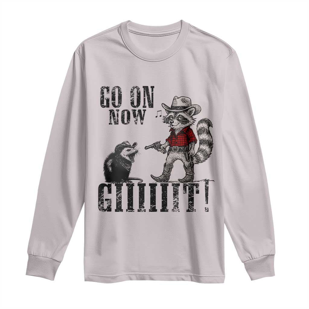 Funny Cowboy Raccoon Opossum Long Sleeve Shirt Go On Now Git - Wonder Print Shop