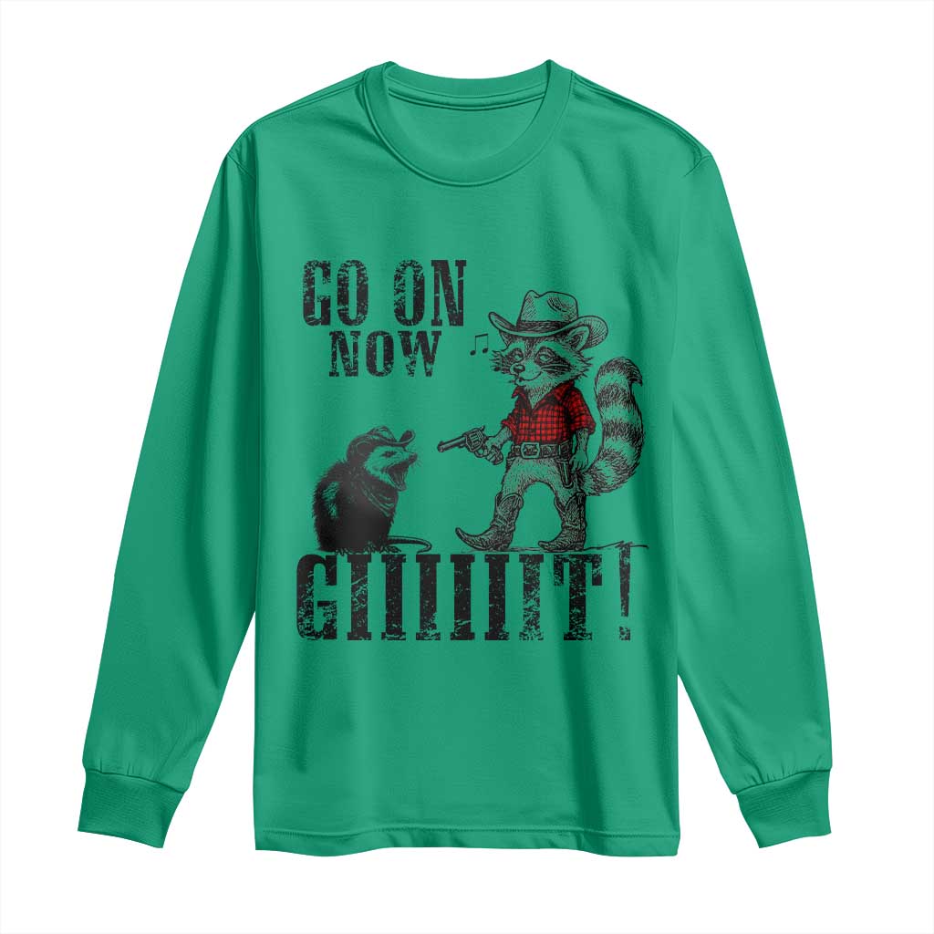 Funny Cowboy Raccoon Opossum Long Sleeve Shirt Go On Now Git - Wonder Print Shop