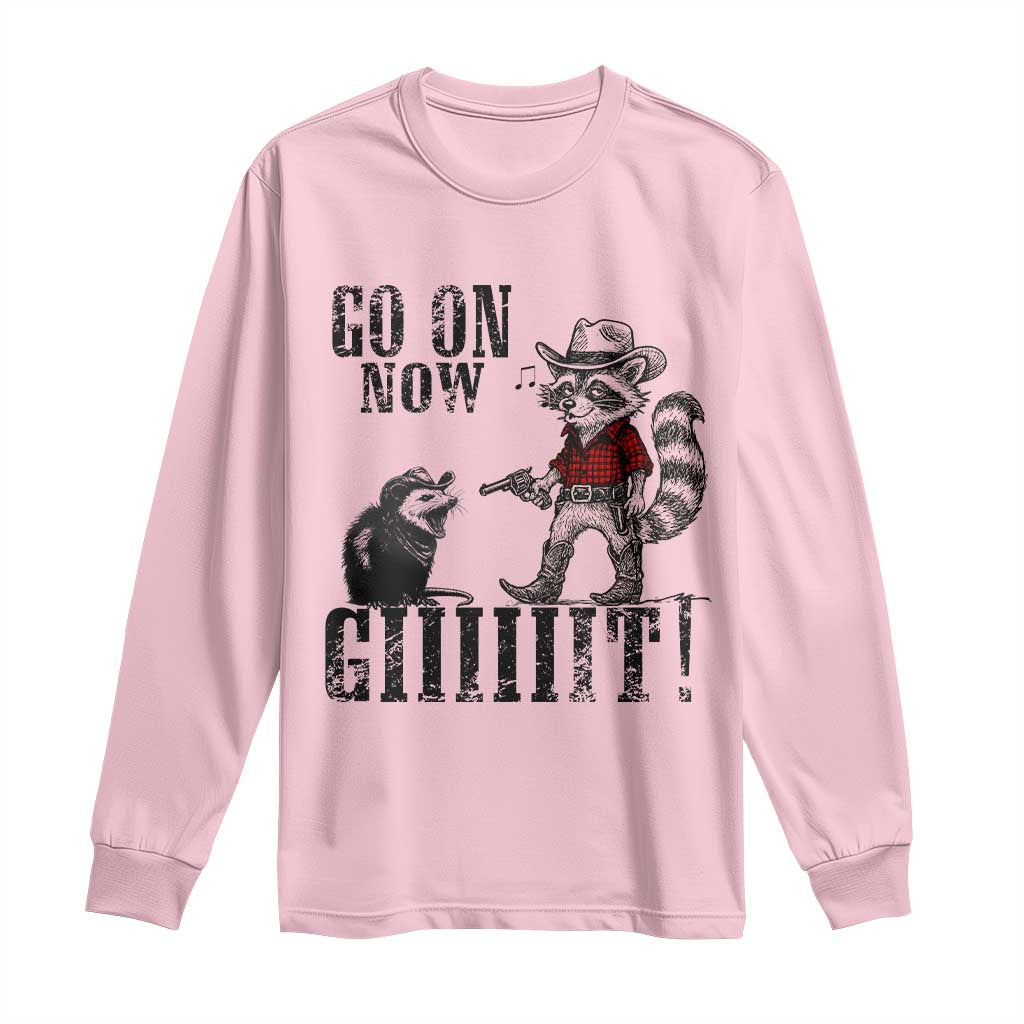 Funny Cowboy Raccoon Opossum Long Sleeve Shirt Go On Now Git - Wonder Print Shop