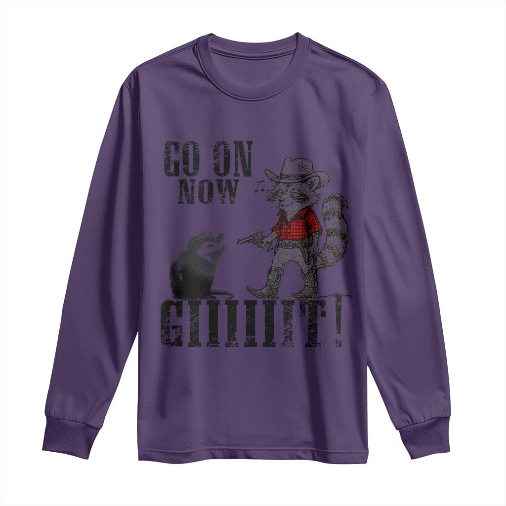 Funny Cowboy Raccoon Opossum Long Sleeve Shirt Go On Now Git - Wonder Print Shop